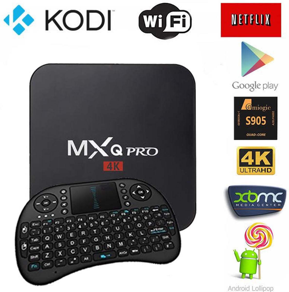 MXQ Pro 4k met snelste S905x processor en Android 7.1 | Kodi 17.6 | TV Box 2018 model + GRATIS I8 Draadloze Keyboard Zwart